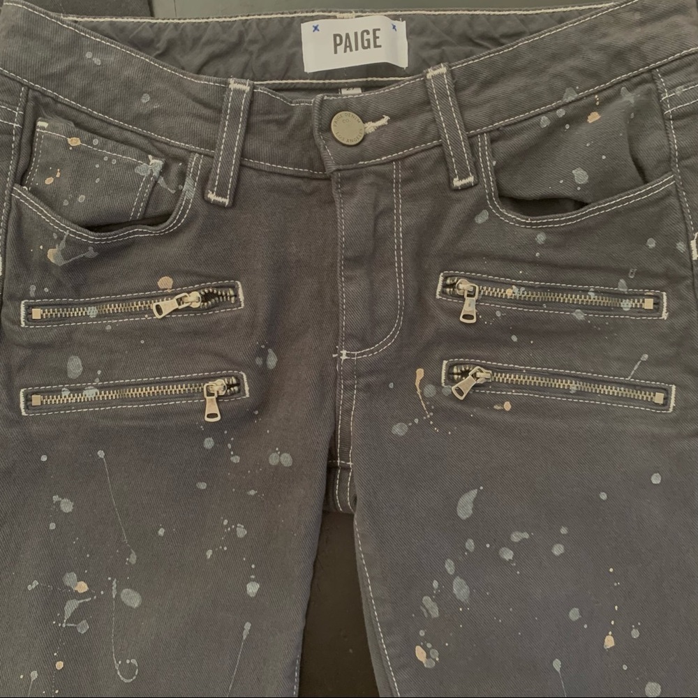 HP🎉 PAIGE Edgemont Grey Zip Paint Splatter Skinny Jeans Size 27 - Picture 6 of 15